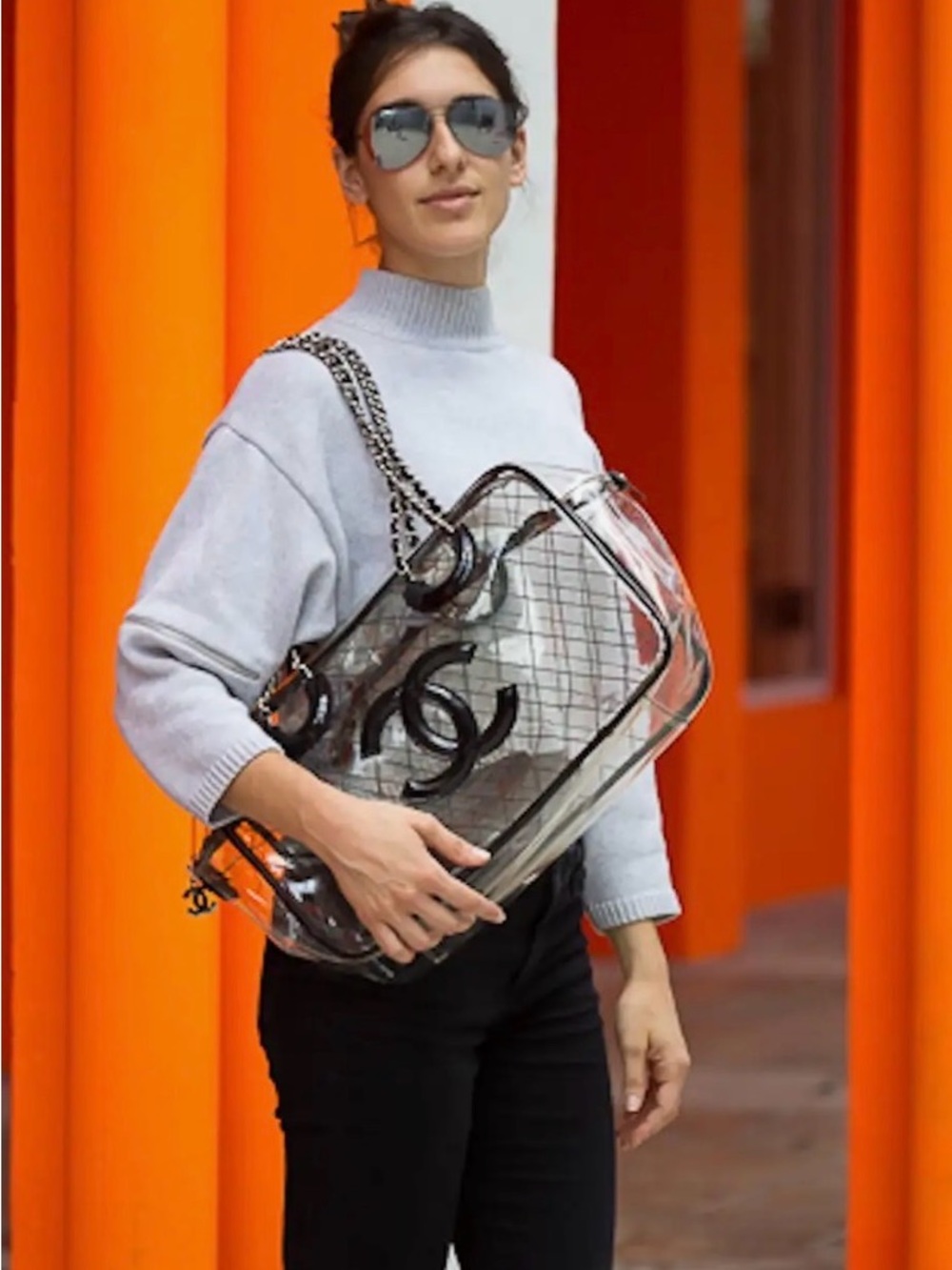 CHANEL Clear Tote with Black Patent CC Logo and Chain Strap - Picture 5 of 6